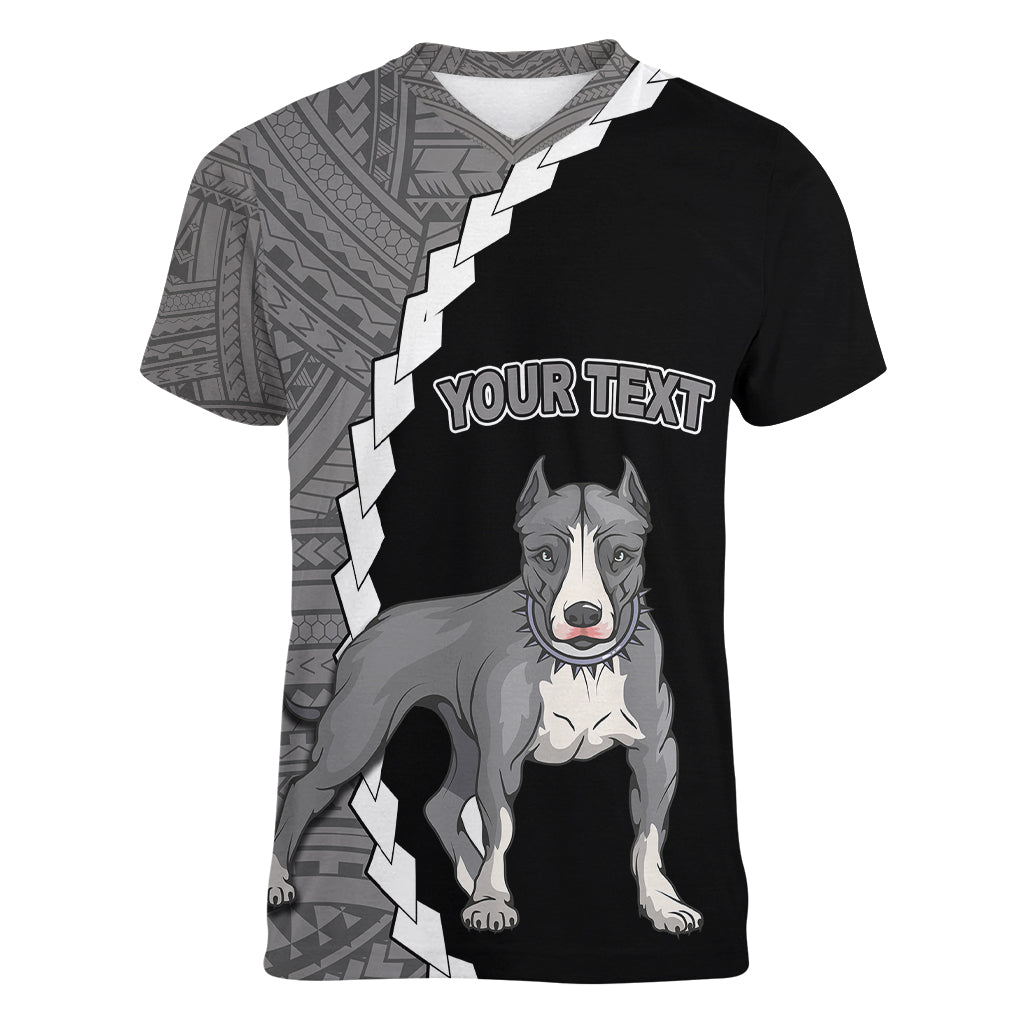 Custom Pitbull Dog Women V Neck T Shirt With Polynesian Tribal Tattoo LT6 - Wonder Print Shop