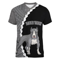Custom Pitbull Dog Women V Neck T Shirt With Polynesian Tribal Tattoo LT6 - Wonder Print Shop