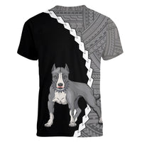 Custom Pitbull Dog Women V Neck T Shirt With Polynesian Tribal Tattoo LT6 - Wonder Print Shop