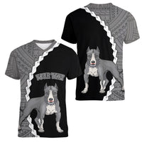 Custom Pitbull Dog Women V Neck T Shirt With Polynesian Tribal Tattoo LT6 - Wonder Print Shop