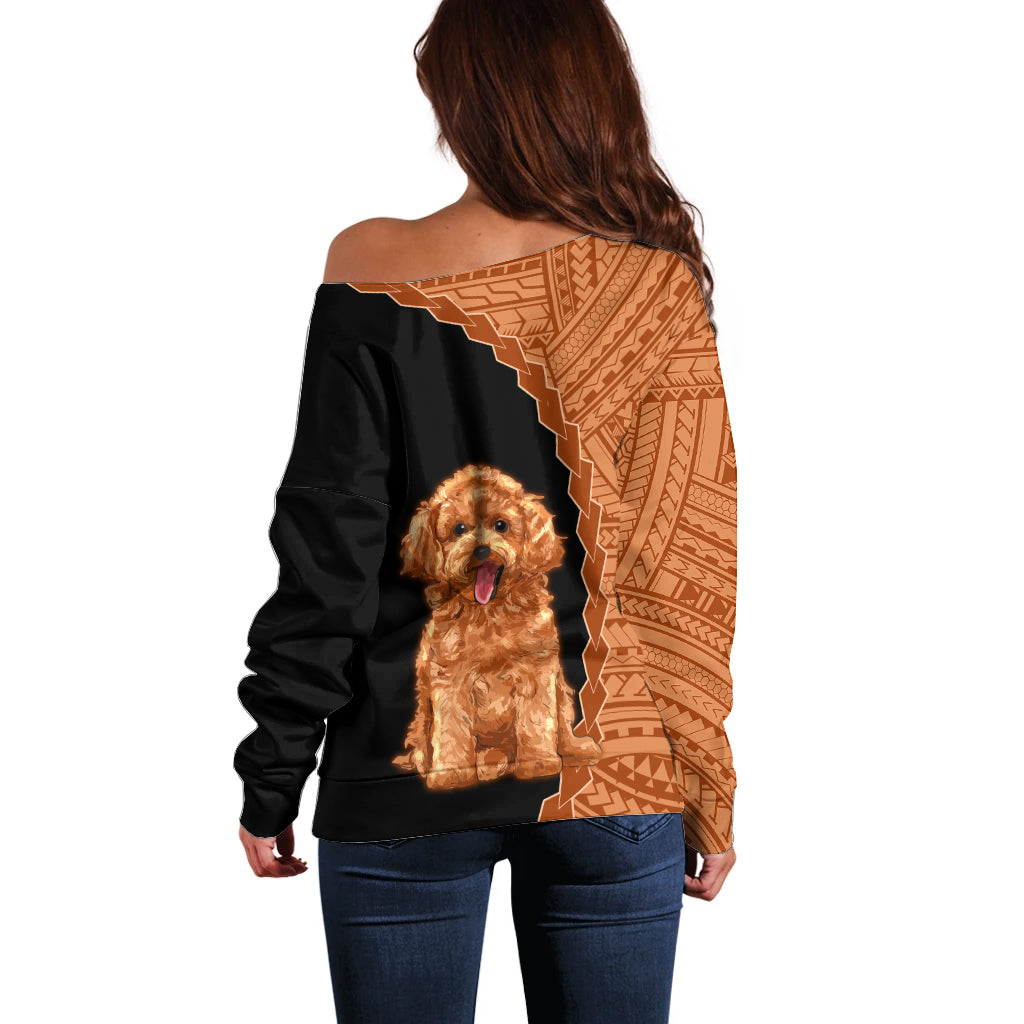 Custom Poodle Dog Off Shoulder Sweater With Polynesian Tribal Tattoo LT6 - Wonder Print Shop