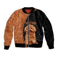 Custom Poodle Dog Sleeve Zip Bomber Jacket With Polynesian Tribal Tattoo LT6 - Wonder Print Shop
