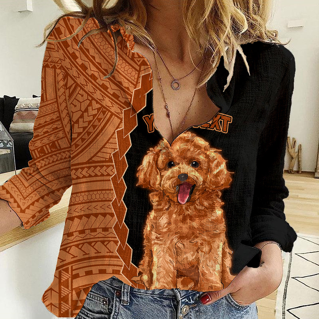 Custom Poodle Dog Women Casual Shirt With Polynesian Tribal Tattoo LT6 - Wonder Print Shop