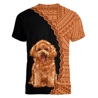 Custom Poodle Dog Women V Neck T Shirt With Polynesian Tribal Tattoo LT6 - Wonder Print Shop