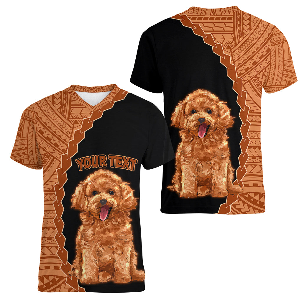 Custom Poodle Dog Women V Neck T Shirt With Polynesian Tribal Tattoo LT6 - Wonder Print Shop