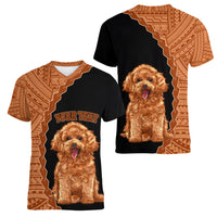 Custom Poodle Dog Women V Neck T Shirt With Polynesian Tribal Tattoo LT6 - Wonder Print Shop