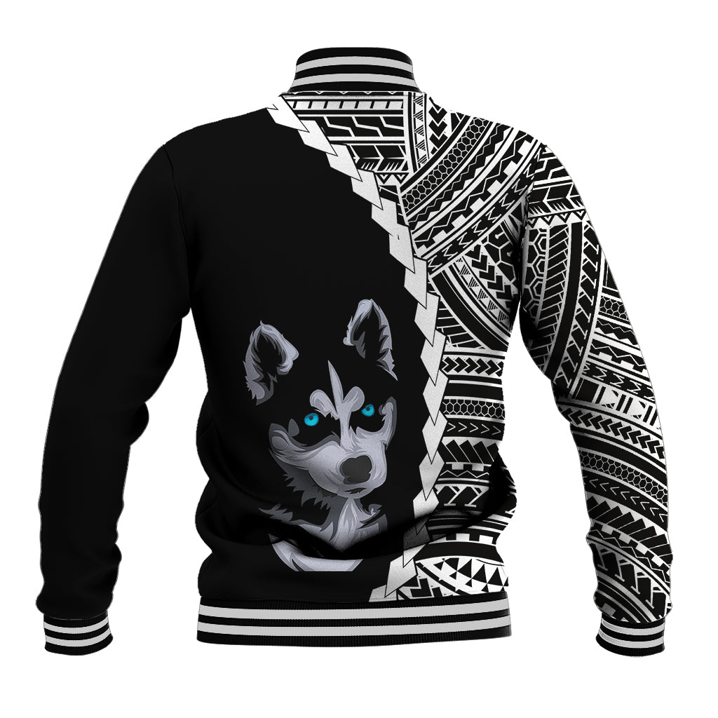 Custom Husky Dog Baseball Jacket With Polynesian Tribal Tattoo LT6 - Wonder Print Shop