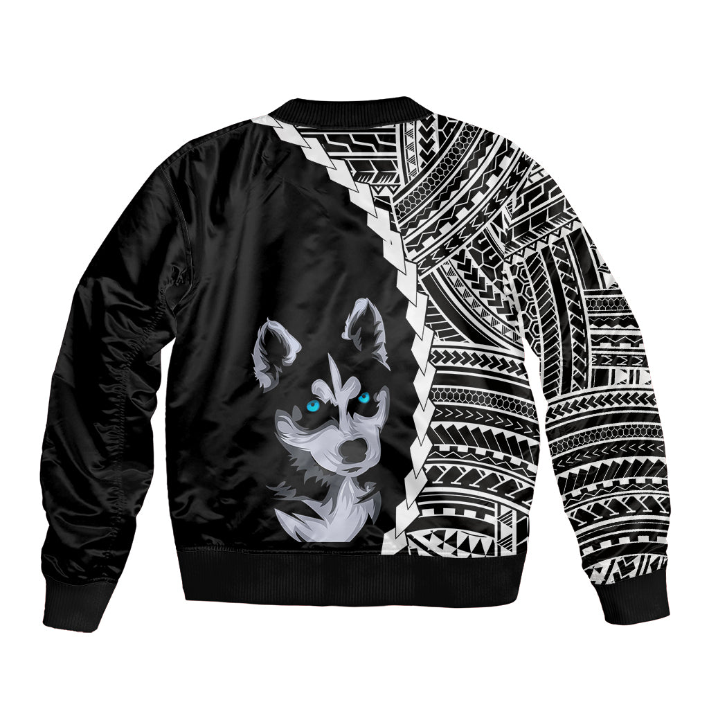 Custom Husky Dog Bomber Jacket With Polynesian Tribal Tattoo LT6 - Wonder Print Shop