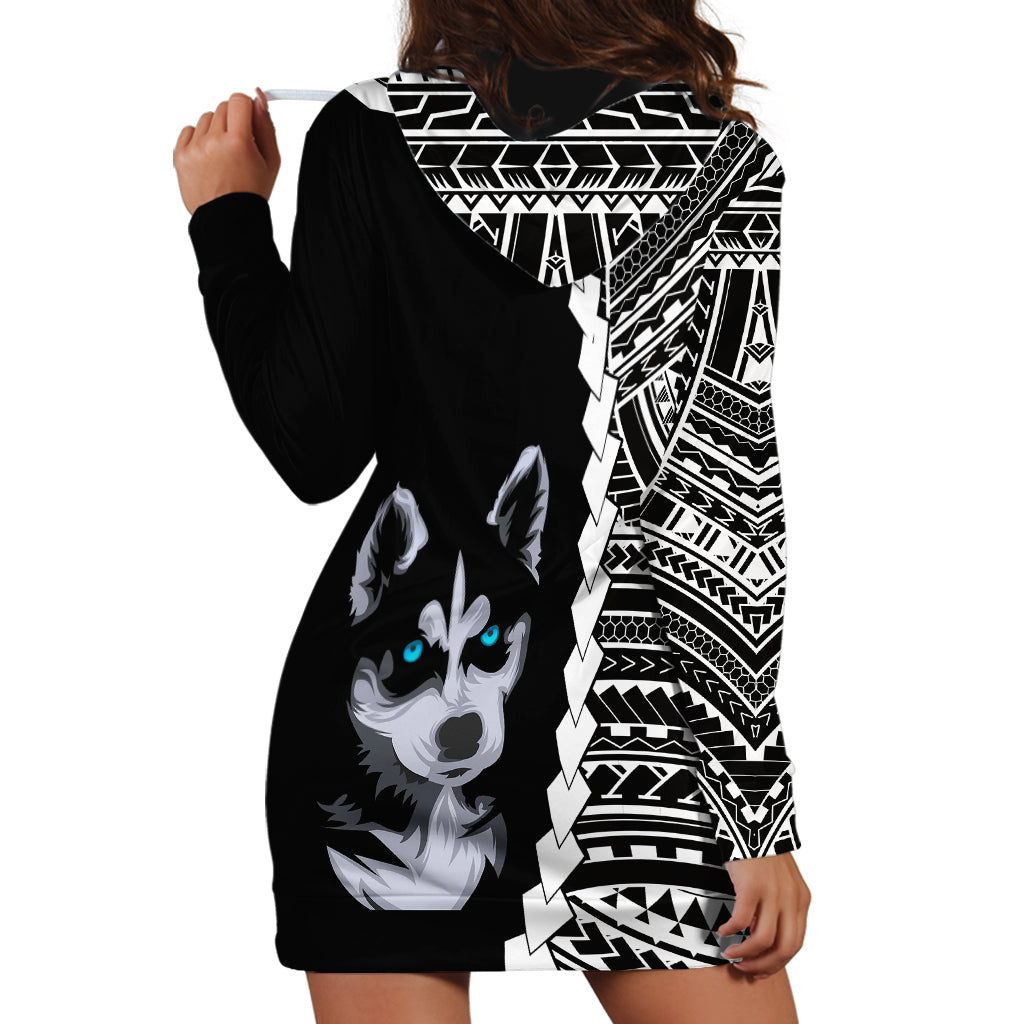 Custom Husky Dog Hoodie Dress With Polynesian Tribal Tattoo LT6 - Wonder Print Shop