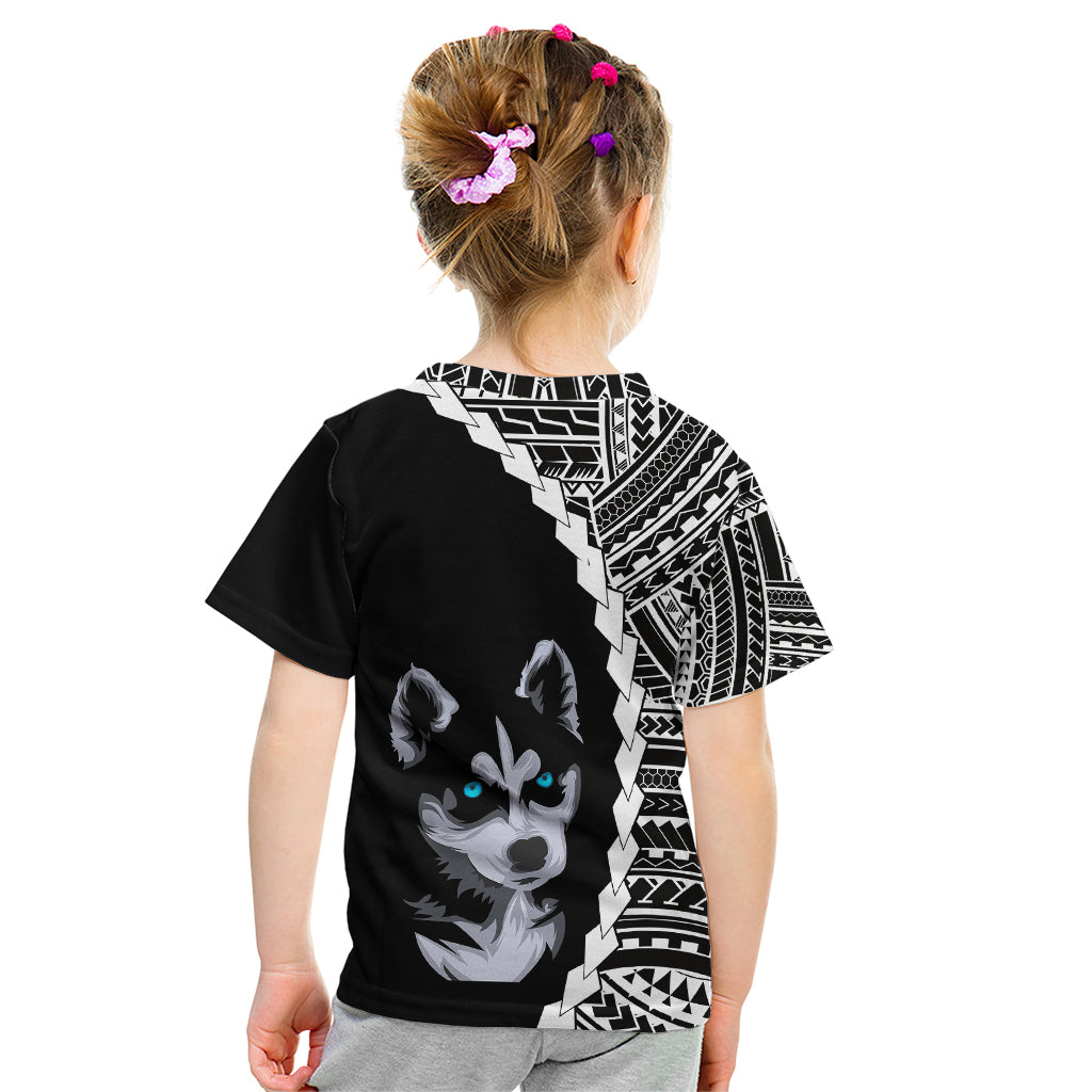 Custom Husky Dog Kid T Shirt With Polynesian Tribal Tattoo LT6 - Wonder Print Shop
