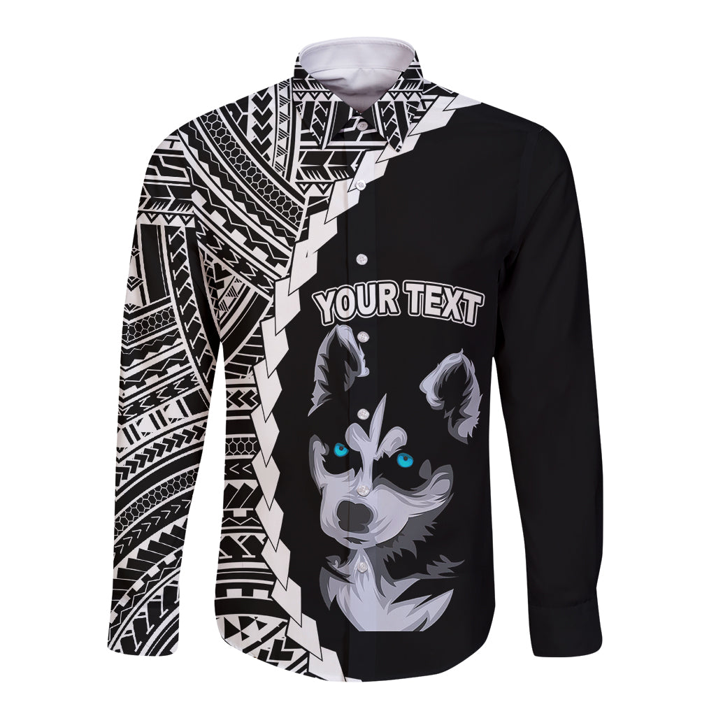 Custom Husky Dog Long Sleeve Button Shirt With Polynesian Tribal Tattoo LT6 - Wonder Print Shop