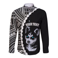 Custom Husky Dog Long Sleeve Button Shirt With Polynesian Tribal Tattoo LT6 - Wonder Print Shop