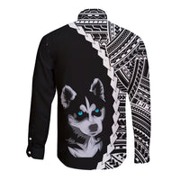 Custom Husky Dog Long Sleeve Button Shirt With Polynesian Tribal Tattoo LT6 - Wonder Print Shop