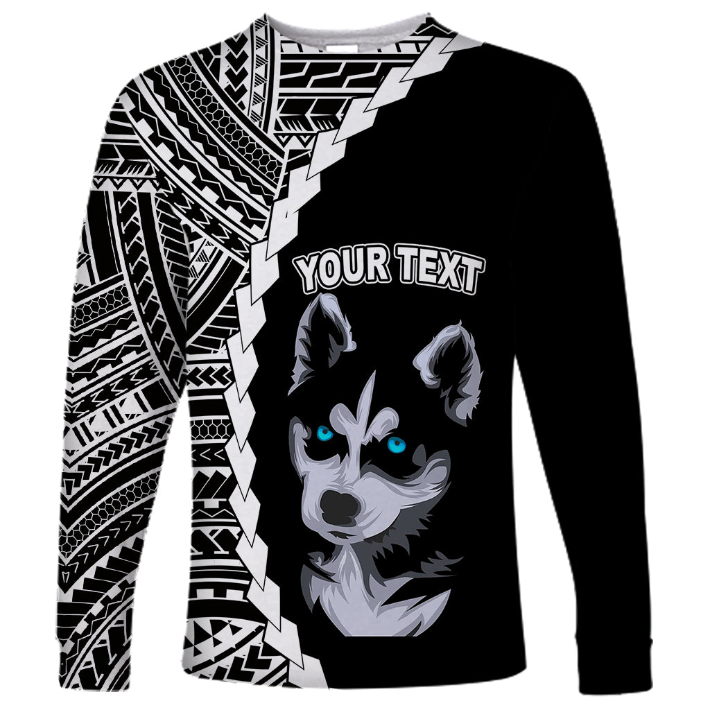 Custom Husky Dog Long Sleeve Shirt With Polynesian Tribal Tattoo LT6 - Wonder Print Shop