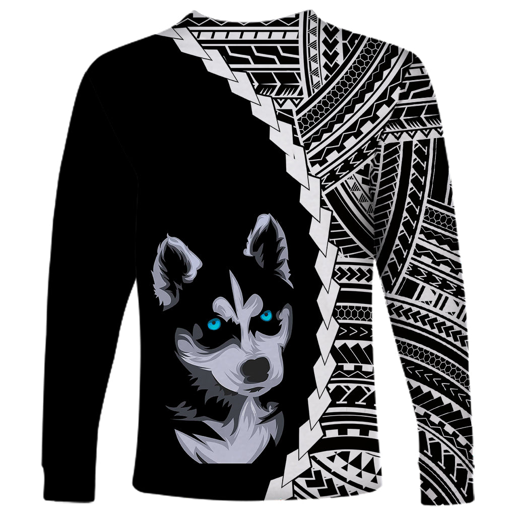 Custom Husky Dog Long Sleeve Shirt With Polynesian Tribal Tattoo LT6 - Wonder Print Shop