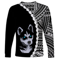 Custom Husky Dog Long Sleeve Shirt With Polynesian Tribal Tattoo LT6 - Wonder Print Shop