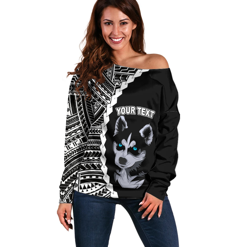 Custom Husky Dog Off Shoulder Sweater With Polynesian Tribal Tattoo LT6 - Wonder Print Shop