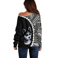 Custom Husky Dog Off Shoulder Sweater With Polynesian Tribal Tattoo LT6 - Wonder Print Shop