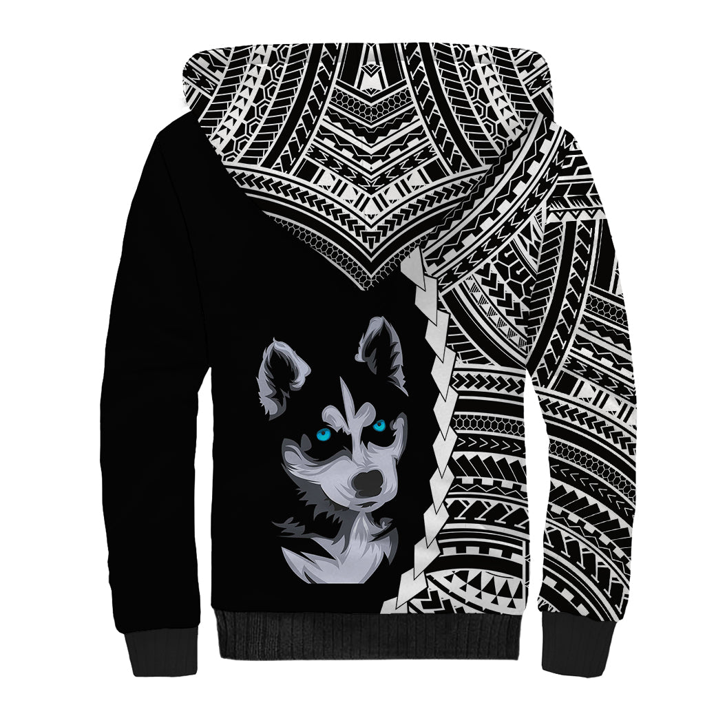 Custom Husky Dog Sherpa Hoodie With Polynesian Tribal Tattoo LT6 - Wonder Print Shop