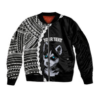 Custom Husky Dog Sleeve Zip Bomber Jacket With Polynesian Tribal Tattoo LT6 - Wonder Print Shop