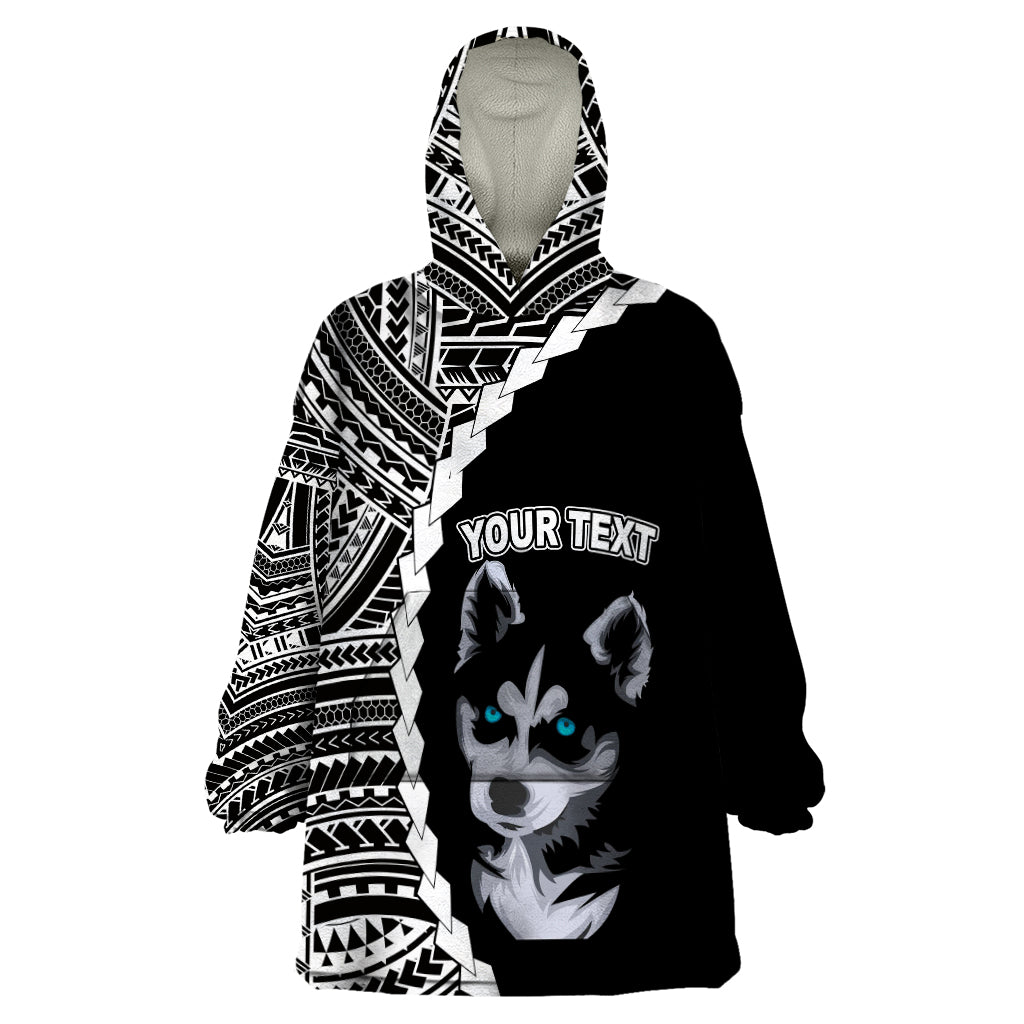 Custom Husky Dog Wearable Blanket Hoodie With Polynesian Tribal Tattoo LT6 - Wonder Print Shop