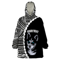 Custom Husky Dog Wearable Blanket Hoodie With Polynesian Tribal Tattoo LT6 - Wonder Print Shop