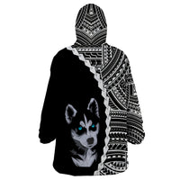 Custom Husky Dog Wearable Blanket Hoodie With Polynesian Tribal Tattoo LT6 - Wonder Print Shop