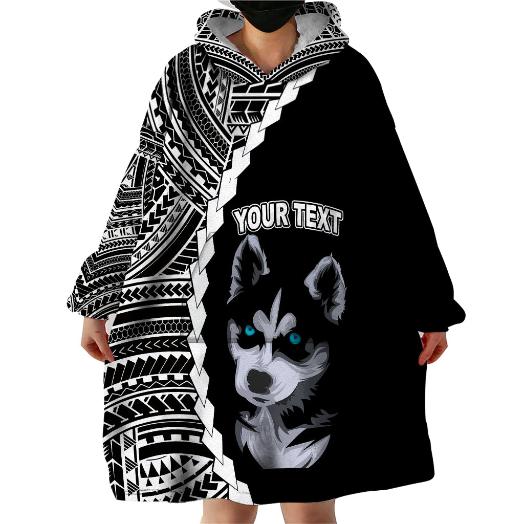 Custom Husky Dog Wearable Blanket Hoodie With Polynesian Tribal Tattoo LT6 - Wonder Print Shop