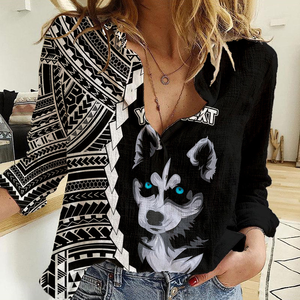 Custom Husky Dog Women Casual Shirt With Polynesian Tribal Tattoo LT6 - Wonder Print Shop