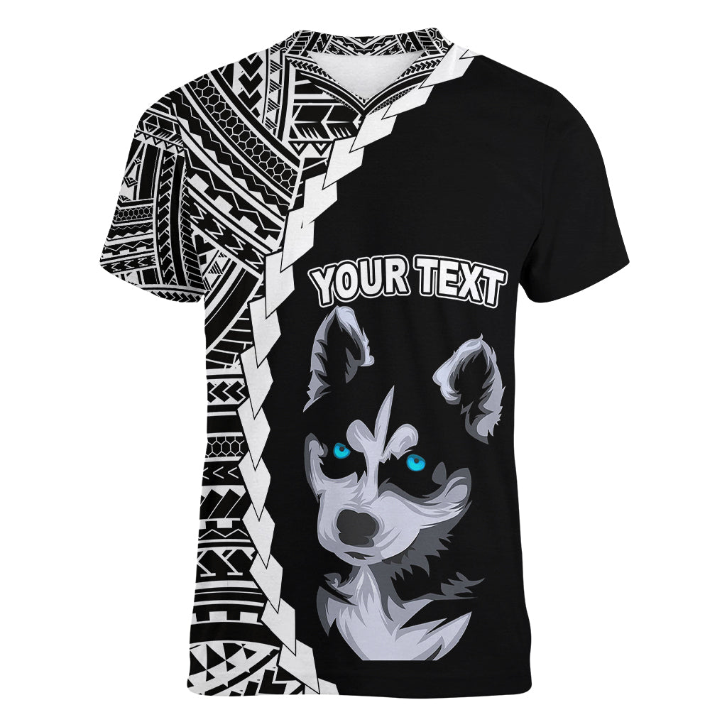 Custom Husky Dog Women V Neck T Shirt With Polynesian Tribal Tattoo LT6 - Wonder Print Shop