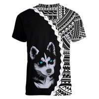 Custom Husky Dog Women V Neck T Shirt With Polynesian Tribal Tattoo LT6 - Wonder Print Shop