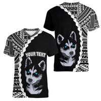 Custom Husky Dog Women V Neck T Shirt With Polynesian Tribal Tattoo LT6 - Wonder Print Shop