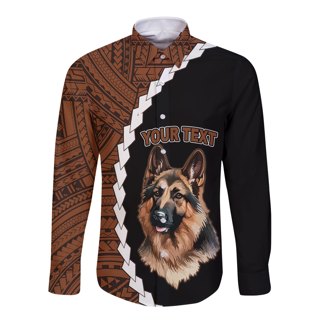 Custom German Shepherd Dog Long Sleeve Button Shirt With Polynesian Tribal Tattoo LT6 - Wonder Print Shop