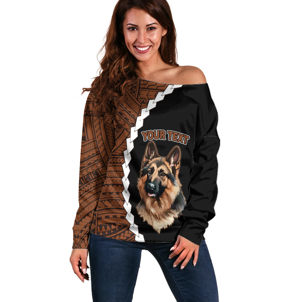 Custom German Shepherd Dog Off Shoulder Sweater With Polynesian Tribal Tattoo LT6 - Wonder Print Shop