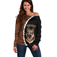 Custom German Shepherd Dog Off Shoulder Sweater With Polynesian Tribal Tattoo LT6 - Wonder Print Shop