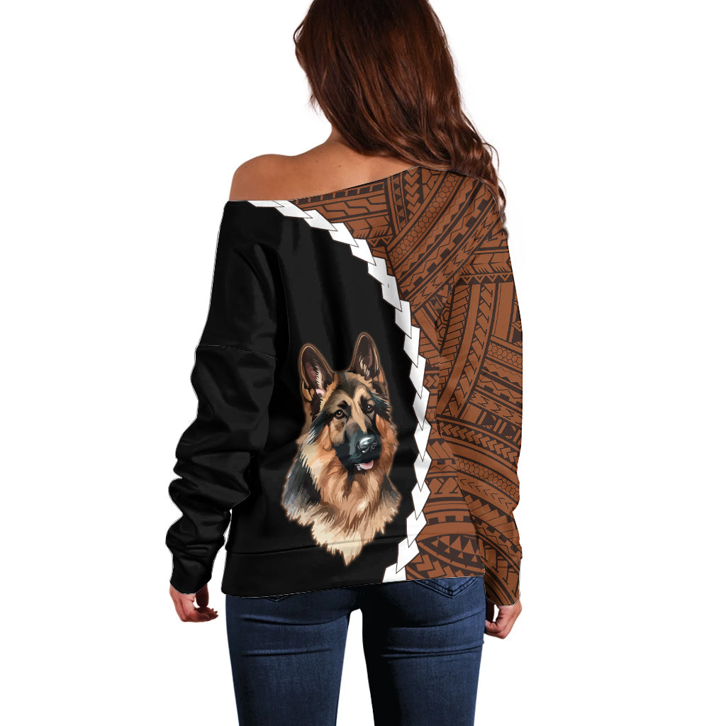 Custom German Shepherd Dog Off Shoulder Sweater With Polynesian Tribal Tattoo LT6 - Wonder Print Shop