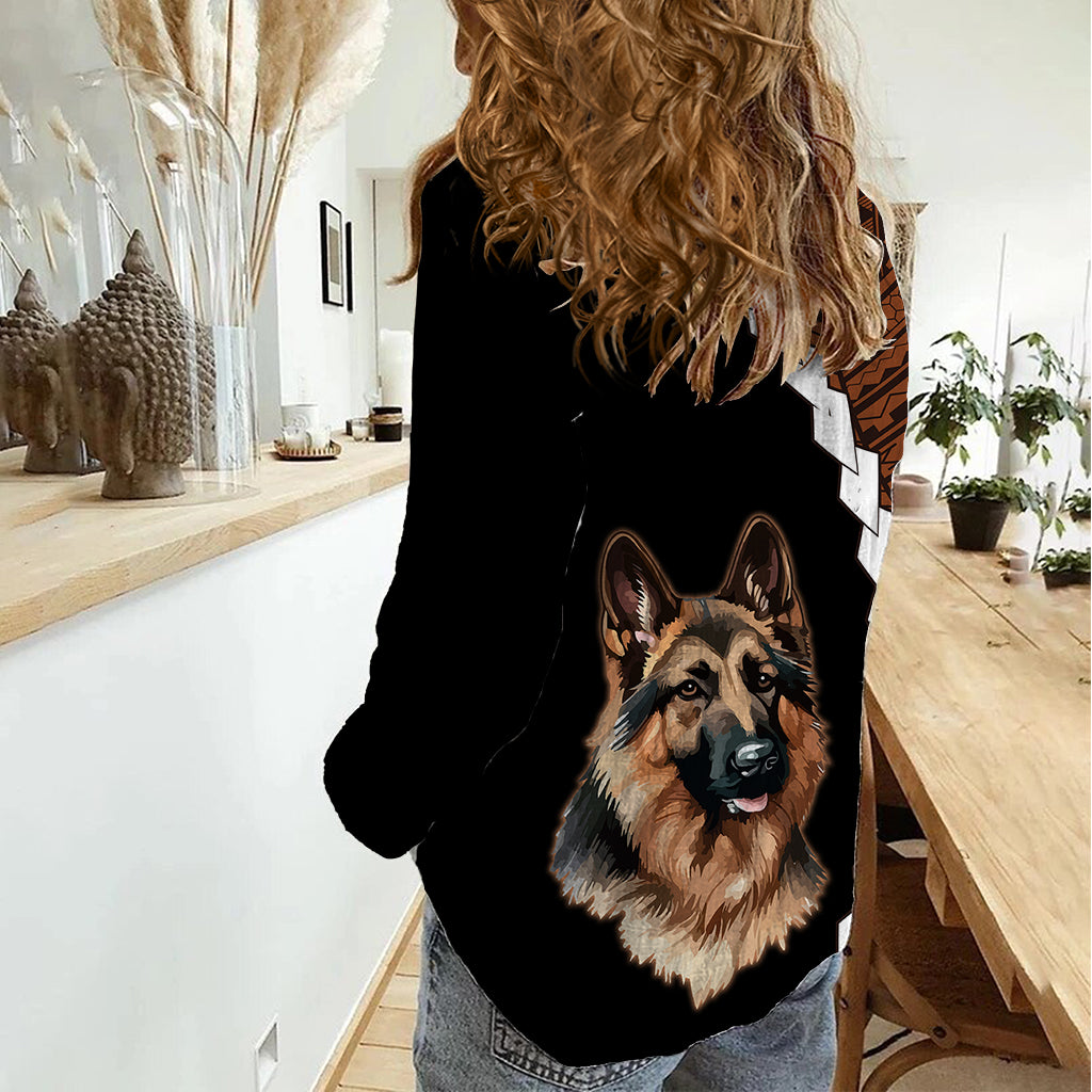 Custom German Shepherd Dog Women Casual Shirt With Polynesian Tribal Tattoo LT6 - Wonder Print Shop