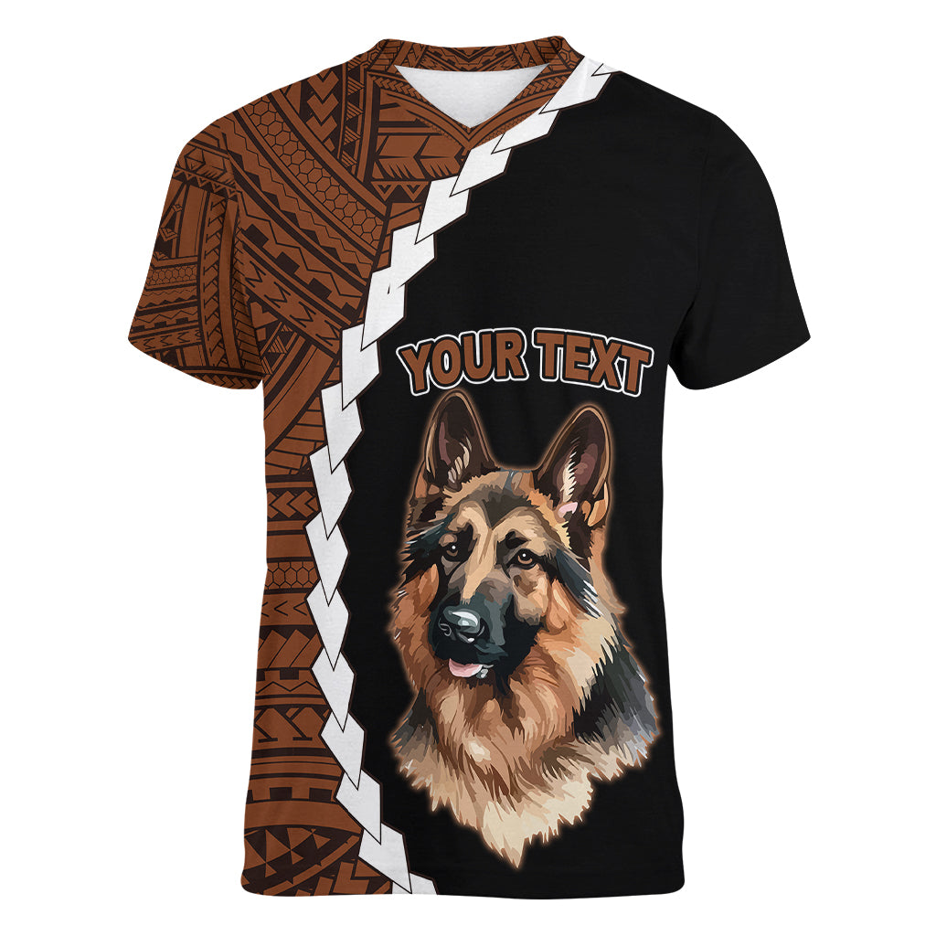 Custom German Shepherd Dog Women V Neck T Shirt With Polynesian Tribal Tattoo LT6 - Wonder Print Shop