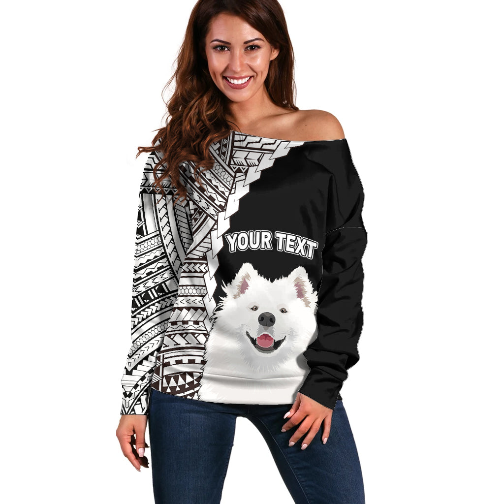 Custom Samoyed Dog Off Shoulder Sweater With Polynesian Tribal Tattoo LT6 - Wonder Print Shop