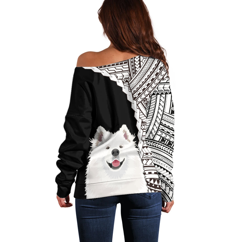 Custom Samoyed Dog Off Shoulder Sweater With Polynesian Tribal Tattoo LT6 - Wonder Print Shop
