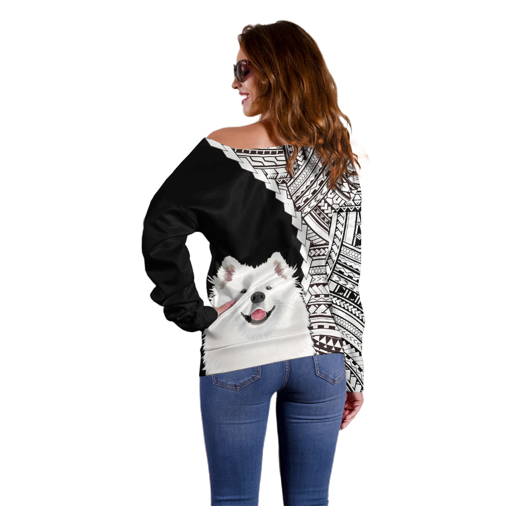 Custom Samoyed Dog Off Shoulder Sweater With Polynesian Tribal Tattoo LT6 - Wonder Print Shop