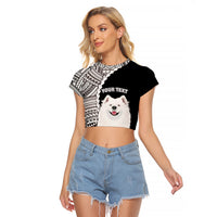 Custom Samoyed Dog Raglan Cropped T Shirt With Polynesian Tribal Tattoo LT6 - Wonder Print Shop