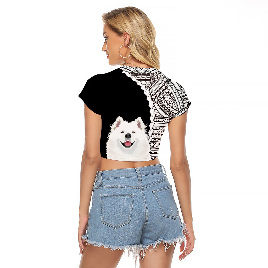 Custom Samoyed Dog Raglan Cropped T Shirt With Polynesian Tribal Tattoo LT6 - Wonder Print Shop