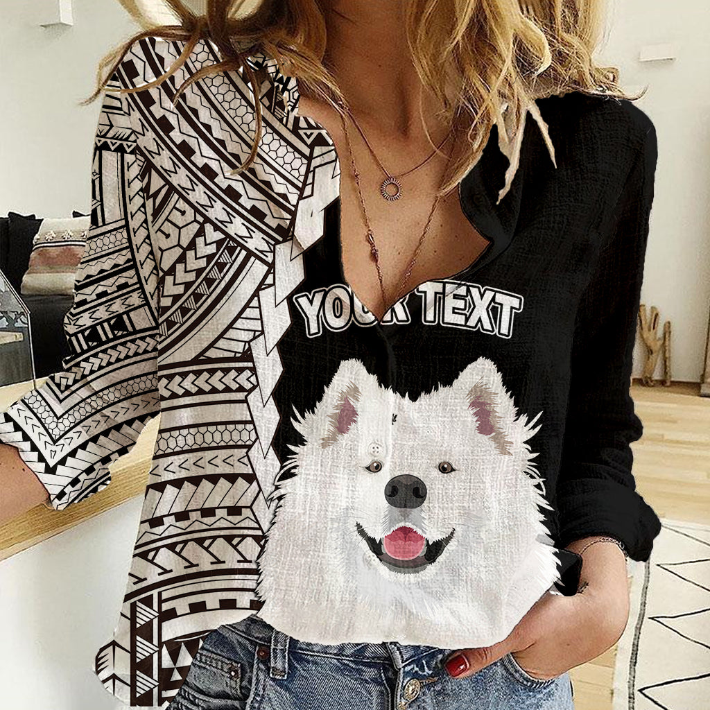 Custom Samoyed Dog Women Casual Shirt With Polynesian Tribal Tattoo LT6 - Wonder Print Shop