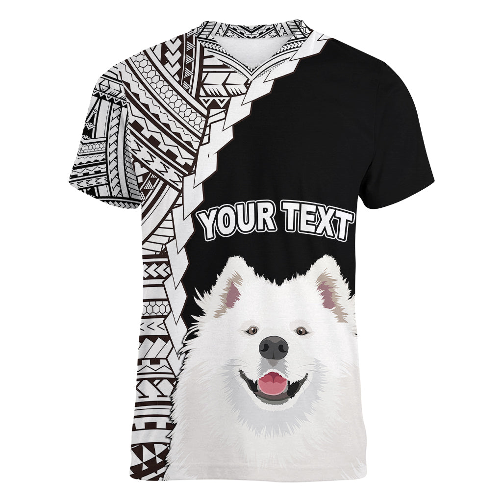 Custom Samoyed Dog Women V Neck T Shirt With Polynesian Tribal Tattoo LT6 - Wonder Print Shop