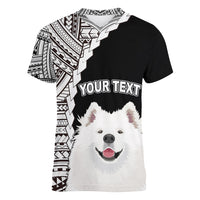 Custom Samoyed Dog Women V Neck T Shirt With Polynesian Tribal Tattoo LT6 - Wonder Print Shop