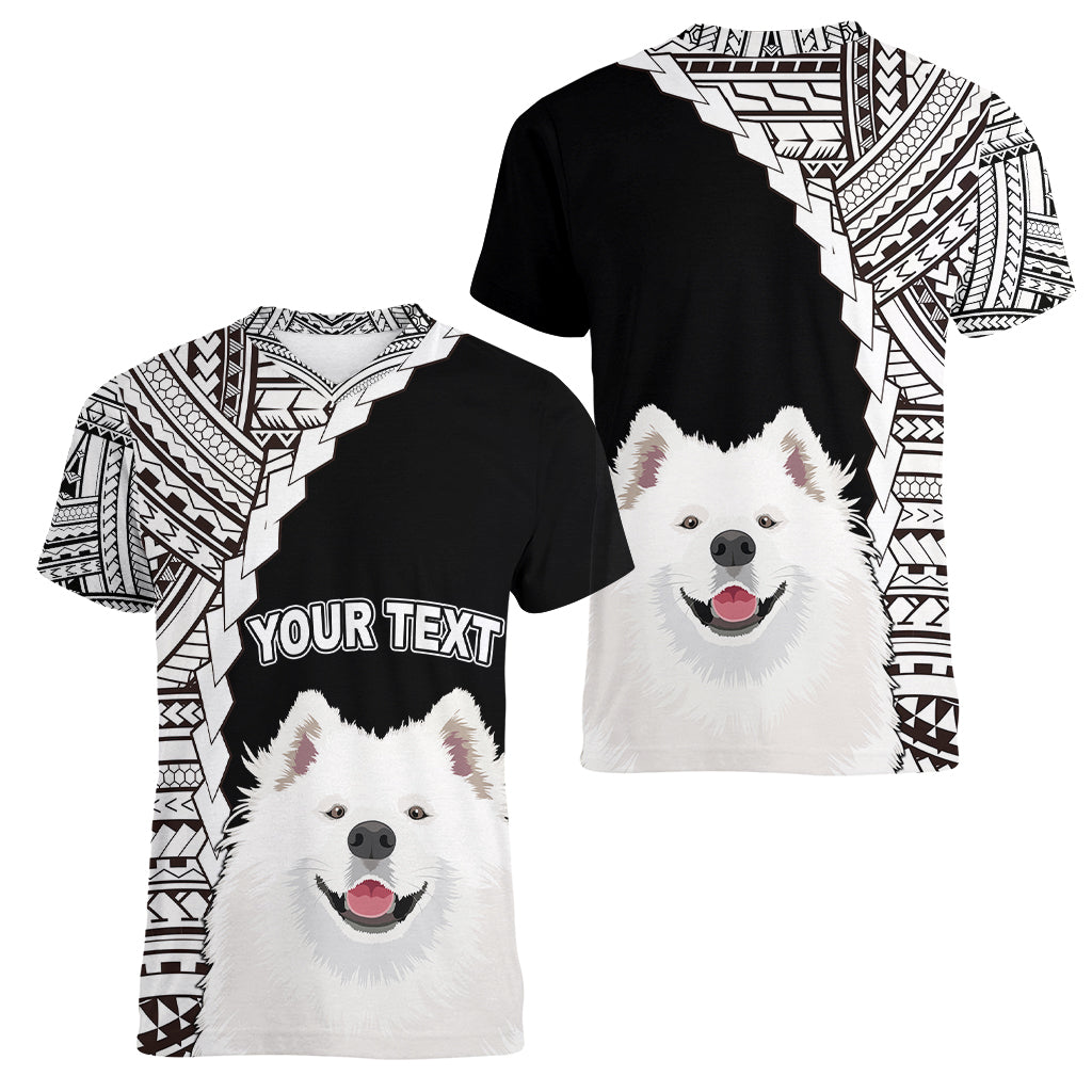Custom Samoyed Dog Women V Neck T Shirt With Polynesian Tribal Tattoo LT6 - Wonder Print Shop