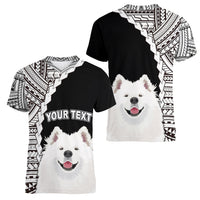 Custom Samoyed Dog Women V Neck T Shirt With Polynesian Tribal Tattoo LT6 - Wonder Print Shop