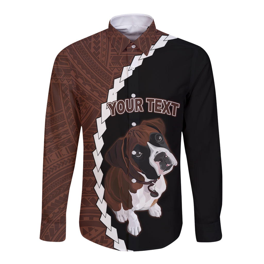 Custom Boxer Dog Long Sleeve Button Shirt With Polynesian Tribal Tattoo LT6 - Wonder Print Shop