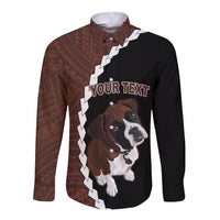 Custom Boxer Dog Long Sleeve Button Shirt With Polynesian Tribal Tattoo LT6 - Wonder Print Shop